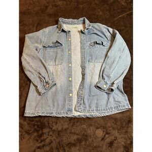 luvamia Denim Jacket Womens Sz XL Blue Button Down Stretch Pockets Everyday